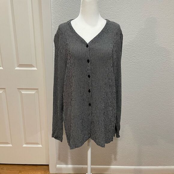 Eileen Fisher Houndstooth Black and White Blouse Size Small - Picture 7 of 8